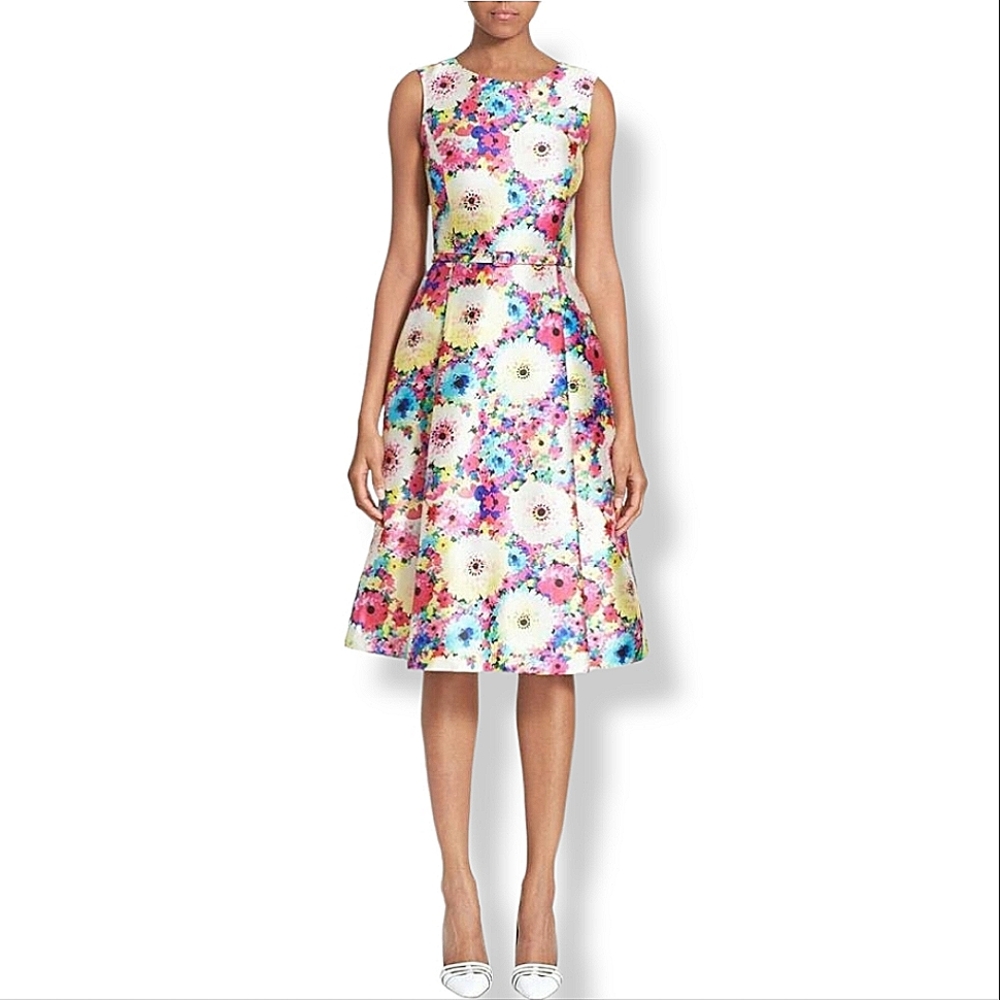 Oscar De La Renta Multicolor Azalea Floral Print Day Dress A-Line Sleeveless NWT